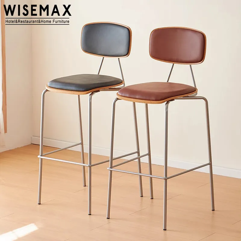 كراسي عالية كلاسيكية طراز منتصف القرن من WISEMAX مع مقاعد من الجلد الصناعي كرسي طاولة الإفطار من الجلد الصناعي كرسي طاولة حديث من الكروم