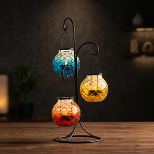 Handmade Iron Tiers of Colorful Glass Bulbs Hanging <b>Tea</b> <b>Light</b> <b>Holder</b> by Chaman India for Home Decoration - Product Image 3