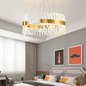 Candelabros de techo alto sala de estar hotel moderno oro cristal LED halo anillo colgante Luz - Product Image 5