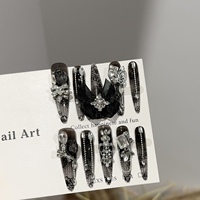 Faux Ongles Personnalisables Faits Main à Coller, Luxe 3D Rose Rouge Nœud Papillon et Pierres Précieuses, Faux Ongles Stiletto à Coller