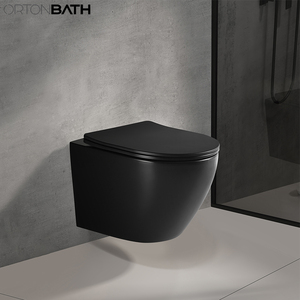Ortonbath hiện đại treo tường không vành <span class=keywords><strong>WC</strong></span> / Matt Đen/Gốm/với UF Slim mềm gần chỗ ngồi kéo dài <span class=keywords><strong>WC</strong></span> tường treo nhà vệ sinh - Product Image 3