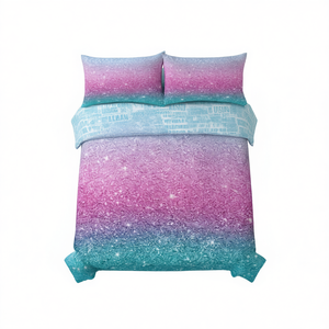Colorful Glitter Duvet Cover Set 3 Piece <b>King</b> <b>Size</b> <b>Bedding</b> With Pastel Turquoise Blue <b>Purple</b> Pattern For Girls - Product Image 1
