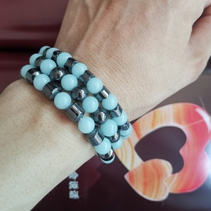 Bracelet hématite à perles lumineuses bleues de 8 MM, Europe et amérique, thérapie magnétique, Bracelets magnétiques élastiques - Product Image 2