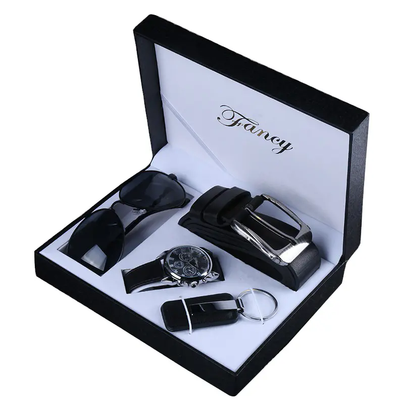 Luxe Pu Lederen Corporate Gift Kit Horloge Sleutelhanger Riem Zonnebril Business Promotie Mens Gift Set