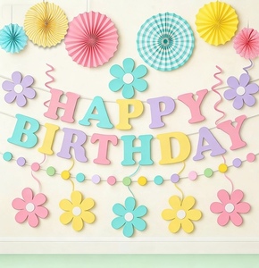 DAMAI - Juego de Pancartas de Feliz Cumpleaños con Diseño de Flores de Primavera en Color Pastel Macaron, Decoraciones Colgantes de Pared para Cumpleaños, Baby Shower, Decoración del Hogar - Product Image 2