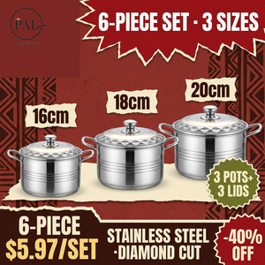 Conjunto de Panelas de Aço Inoxidável com Padrão Diamante, 6 ou 8 Peças, Panela com Tampa, Compatível com Indução, Atacado para Cozinha Doméstica - Product Image 4