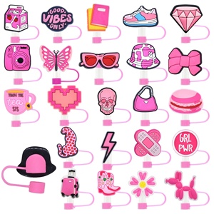 Meilleures ventes : Embouts décoratifs personnalisés créatifs pour pailles en plastique roses de 10 mm, certifiés écologiques et jetables, pour fêtes. - Product Image 1
