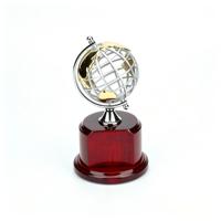 Trophée globe métallique gravé sur mesure, base en bois rouge, H200mm, sablage, impression laser UV, cadeau souvenir pour cérémonie de remise des prix d'entreprise