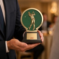 Trophée de golf personnalisé, figurine de golfeur 3D en métal avec base en bois pour prix de tournoi de golf