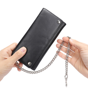 Men's Black Genuine Leather Biker <b>Wallet</b> Vintage Trifold Clutch Bag Purse with Buckle Original <b>Long</b> Bikers Chain <b>Wallets</b> for Men - Product Image 2