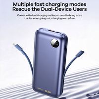 Batterie externe REMAX FP-130 20000mAh, charge super rapide 22.5W, câbles doubles intégrés, chargeur portable avec écran LED pour les voyages