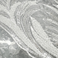 Ruban en dentelle perlée en gros, motif plumes blanches, broderie de sequins, ruban en maille pour garnitures de vêtements