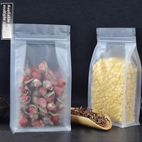Sacs d'emballage alimentaire en plastique transparents mats à huit soudures, en gros, en stock, sacs refermables à fond plat, vente directe