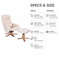 Fauteuil inclinable pivotant en L de style traditionnel, blanc crème, avec ottoman et repose-pieds rembourré, base en contreplaqué pour salon