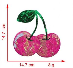 Factory Sale Kawaii <b>Big</b> Size Sequin Embroidery Iron on Cherry <b>Bow</b> Patch for Tshirt Hoodies Decoration - Product Image 4