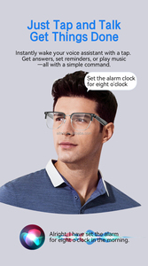 V2 Smart Glasses Fashionable Half-<b>Frame</b> AI Voice Assistant Touch Control for Call Music Switching Recording Magnetic Charging - Product Image 6