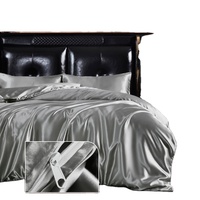 Ensemble de literie 4 pièces 100% polyester Tissu satiné effet soie pour fournisseur d'hôtels Logo personnalisé