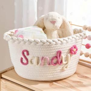 Panier en corde de coton tressé pour le rangement des noms de bébé, organiseur de couches/jouets, décoration de chambre d'enfant - Product Image 1