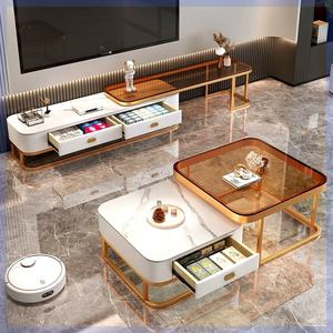 <span class=keywords><strong>Tavolino</strong></span> centrale quadrato di nuovo Design con deposito in legno <span class=keywords><strong>e</strong></span> cassetti nidificanti in <span class=keywords><strong>vetro</strong></span> dorato. - Product Image 3