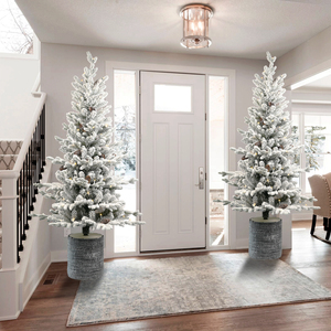 Árbol de Navidad Flocado de 2 Pies con Base y Maceta, 30 Luces LED, 189 Puntas, Ramas de PE y PVC, Pequeño, Preiluminado - Product Image 6
