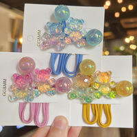 Élastique à cheveux coréen dégradé de couleurs avec perles acryliques scintillantes en forme d'ours, fait main, pour enfants, accessoires pour cheveux