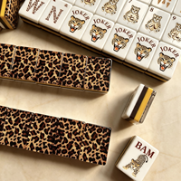 Mahjong américain artisanal de luxe en acrylique motif léopard, 160 pièces, avec décorations en paillettes dorées, coffret cadeau de fêtes