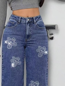 Jeans in denim da <span class=keywords><strong>donna</strong></span> europei alla moda 2026, nuovi, a vita media, con bottoni, <span class=keywords><strong>estivi</strong></span>, ecologici, a gamba larga e vestibilità comoda - Product Image 5