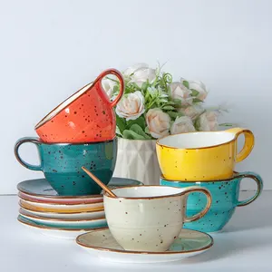 Assorted Colors Hand Made Cups Cappuccino Tea Cup Set Porcelain Glazed Hand-painted Ceramic Coffee Espresso Cup and Saucer Set