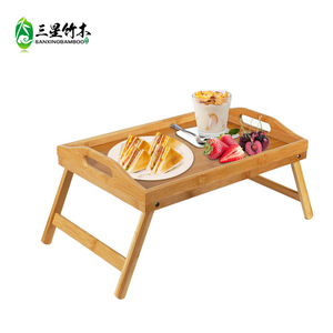 Bandeja multifuncional de bambú, bandeja de bambú para dormitorio, bandeja de bambú ajustable para desayuno en la cama con patas plegables de bambú. - Product Image 2