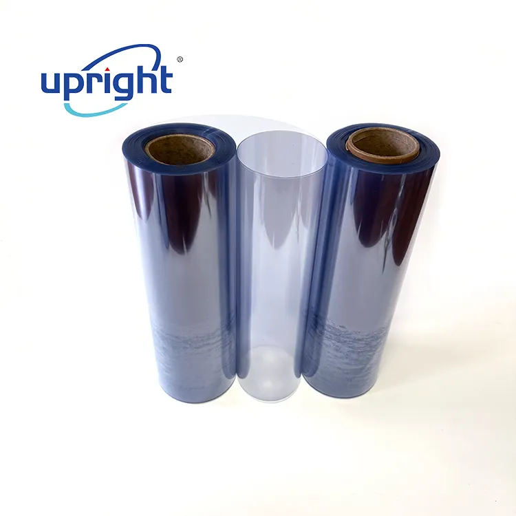 Upright 300 micron vacuum packing film glossy clear finish pvc film pvc plastic sheet rolls for vacuum forming