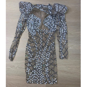 Robes de soirée NOVANCE à col haut, ornées de cristaux scintillants, avec épaulettes, mini robes sexy pour femmes, pour les soirées en boîte de nuit - Product Image 6