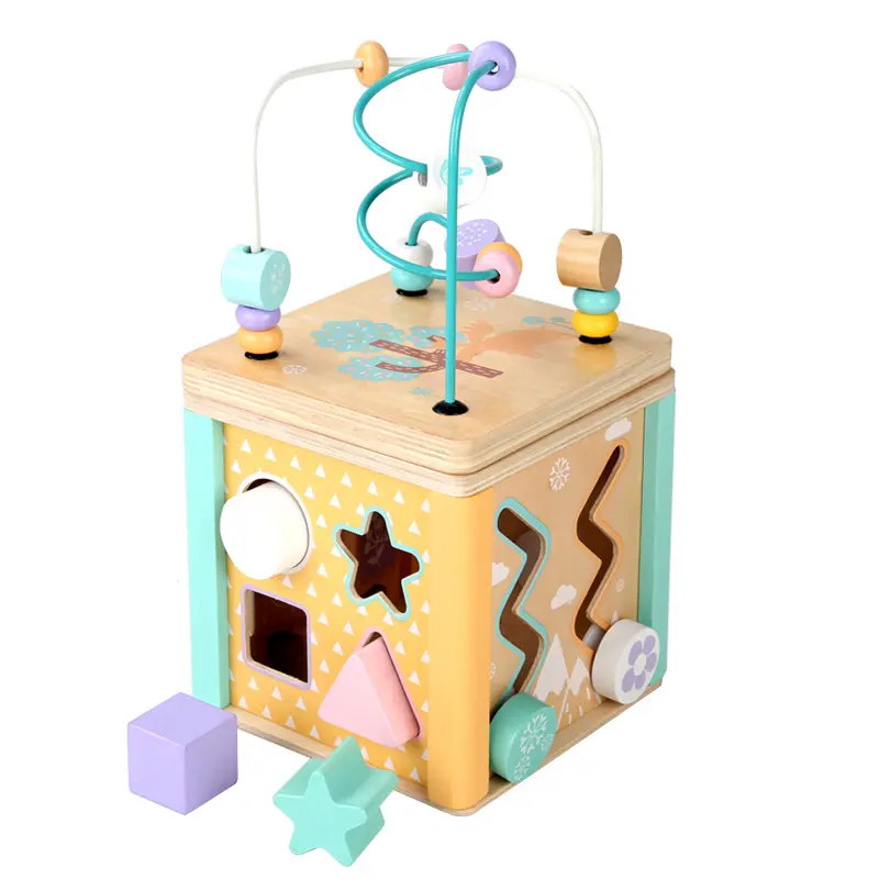 Nordic Style wooden activity cube bead maze toys educational bead maze box for kids