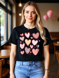 T-shirt da donna con scollo rotondo per San Valentino, manica corta, stampa a cuore, top casual alla moda, 100% cotone, abbigliamento primaverile ed estivo - Product Image 2