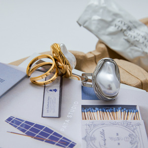 Baroque Pearl <b>Open</b> <b>Ring</b> 18k Gold Stainless Steel Women's Fashion Jewelry Party Geometric Shape Bezel Setting - Product Image 3