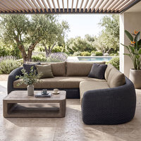 Ensemble de canapés de patio haut de gamme en osier tressé moderne et biologique, mobilier d'extérieur en aluminium avec table basse pour complexe hôtelier