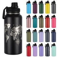 Bouteille d'eau en acier inoxydable à double paroi isolée sous vide, finition mate, 18, 32, 40 oz, gourde de sport avec boucle de transport
