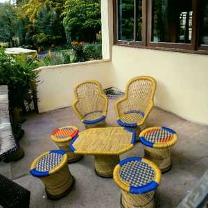 เก้าอี้ไม้ไผ่แบบสานเป็นมิตรต่อสิ่งแวดล้อมชุดออตโตมันสำหรับห้องรับประทานอาหารห้องนอนห้องนั่งเล่นโต๊ะในสวน - Product Image 6