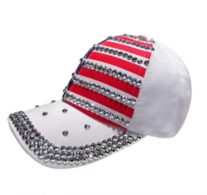 Venta al por mayor de moda deportiva pato gorra rojo azul rayas diamantes de imitación tachonado Casual moda al aire libre sombrilla protector solar ala ancha Jersey - Product Image 2