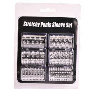 Hot Selling 6 Stück Set Herren Verzögerung Ejakulation Cockring Sexspielzeug TPE und Silikon Penis ringe und Kondome Ärmel für Erwachsene - Product Image 6
