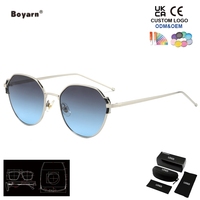 Lunettes de soleil géométriques tendance Boyarn Metal Noires pour femmes, protection UV400, vente en gros
