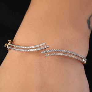 Moissanite Minimalist <b>Bangle</b> <b>Bracelet</b> 14K Gold Plated Elegant Chain Link Style Everyday Wear Jewelry Mothers Day Gift for Women - Product Image 5