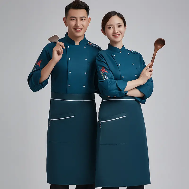 Logo personalizzato impermeabile chef abbigliamento da lavoro uomo maniche lunghe cappotto dell'hotel giacca da cuoco catering femminile dopo l'uniforme da cucina