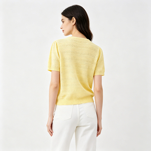 <span class=keywords><strong>Cardigan</strong></span> <span class=keywords><strong>Giallo</strong></span> in Maglia per Uso Quotidiano, Camicetta Lavorata a Maglia da <span class=keywords><strong>Donna</strong></span> con Maniche Corte e Collo Tondo, Abbigliamento in Maglia - Product Image 4