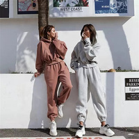 Ensemble de sweats à capuche en laine pour femme, survêtement polaire d'hiver 2 pièces, crop top et sweat à capuche oversize pour femme