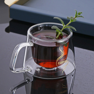 Tasse à café à double paroi, style européen, tasse à eau pour la maison, tasse en verre transparent résistant à la chaleur, mug pour latte et cappuccino - Product Image 2