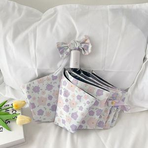 Paraguas Compacto Ultraligero de Doble Uso para Mujer, con Protección UV 8K y Diseño de Pequeñas Flores Púrpuras, Regalos Empresariales, Mango de Plástico - Product Image 4