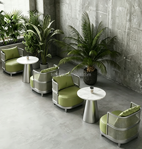 Fauteuil lounge en maille tissée respirante avec table d'appoint ronde en marbre et coussin vert sauge – Mobilier de <span class=keywords><strong>café</strong></span> – Vente en gros aux États-Unis - Product Image 1