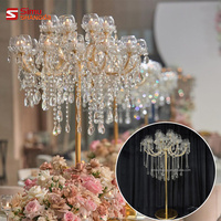 Lustre de mariage de luxe à 18 bras en cristal transparent, lampes sur pied, prismes suspendus, porte-bougie pour scène