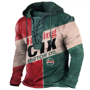 Felpa da <span class=keywords><strong>uomo</strong></span> <span class=keywords><strong>taglie</strong></span> forti con cappuccio retrò a maniche lunghe Top Casual in tinta unita con motivo autunnale Outdoor stampato in digitale - Product Image 4