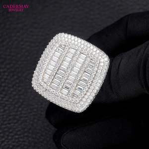 Cadermay Moissanite <b>Ring</b> <b>925</b> Sterling <b>Silver</b> Plated White Gold Geometric Baguette Design Unisex Hip Hop Fashion Jewelry - Product Image 2